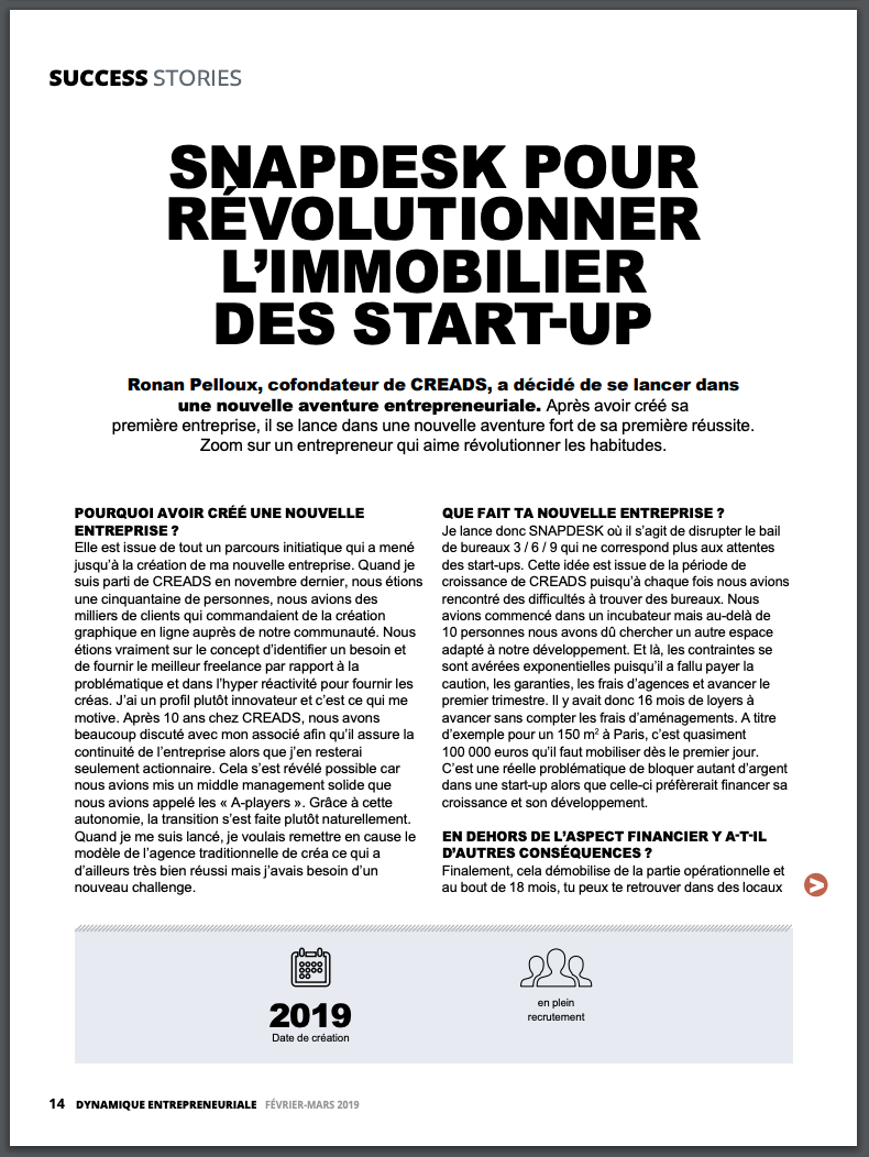 Article Dynamique Entrepreneuriale - SnapDesk